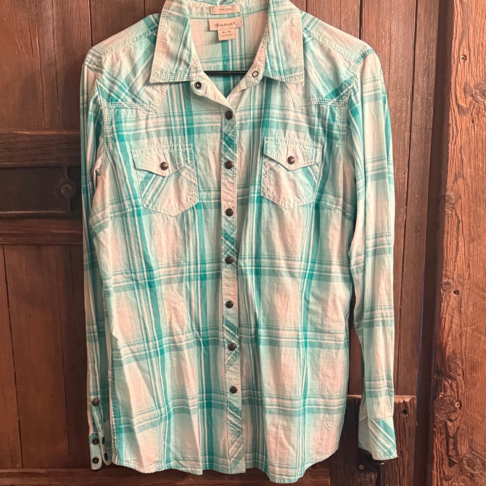 Ariat Mint Plaid Western Snap-Front Shirt